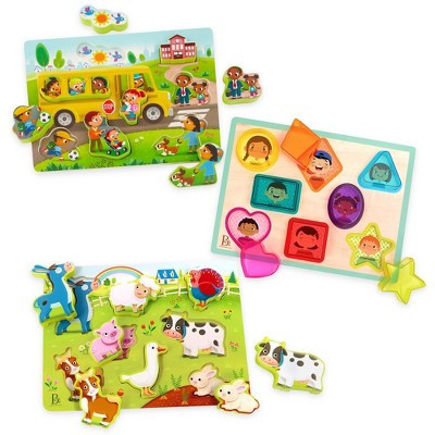 B. toys - Peg Puzzles Peek & Explore - Farm, School Bus, Shapes & Emotions - 3pk - 27pc | Target