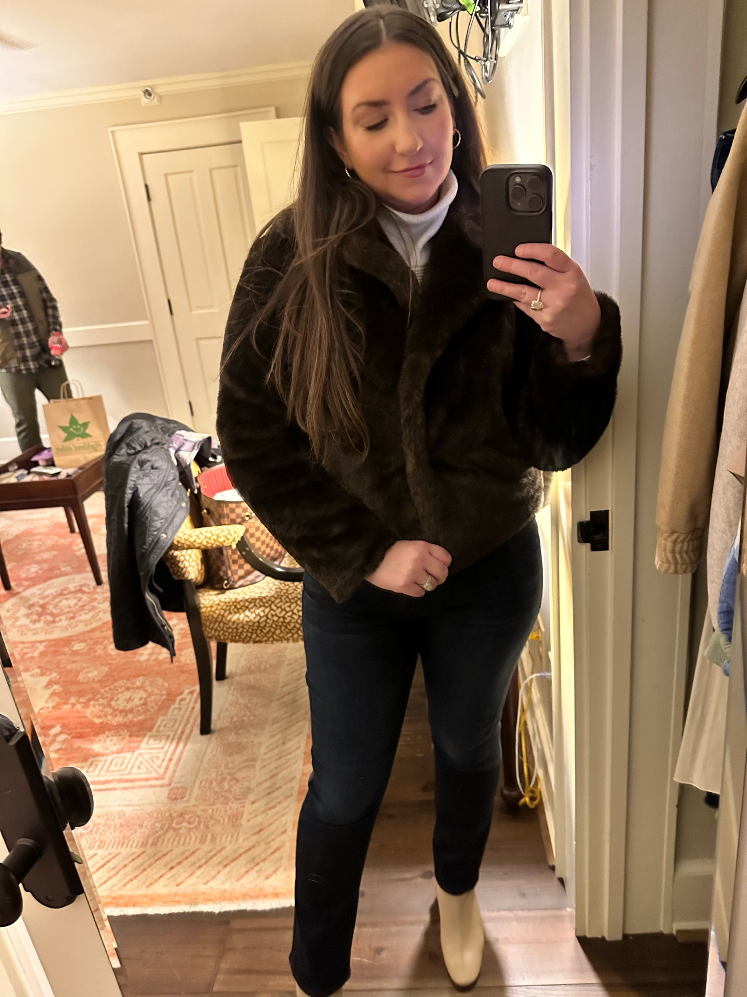 Cozy winter look 🤎 love this brown faux fur cropped jacket with a mock neck sweater and straight leg denim.

Jacket, coat, cropped jacket, cropped coat, sweater jacket, winter coat, faux fur jacket, faux fur coat, cozy outfit, warm coat, warm jacket, short jacket, short coat, brown, one shoulder shirt, dressy top, off the shoulder top, white top, ivory, off white, straight leg jeans, cropped jeans, cropped pants, dark jeans, denim, cropped denim 

#LTKSeasonal #LTKstyletip #LTKsalealert