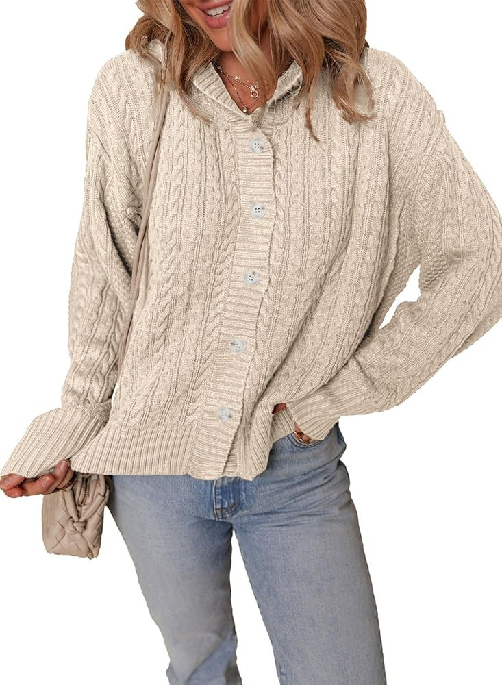 Dokotoo Oversized Sweaters for Women Casual Solid Long Sleeve Button Down Chunky Knit Hooded Card... | Amazon (US)