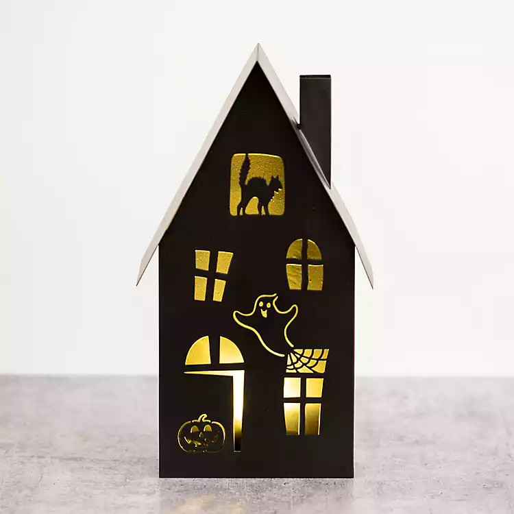 New! Black Metal LED Haunted House Statue, 14 in. | Kirkland's Home