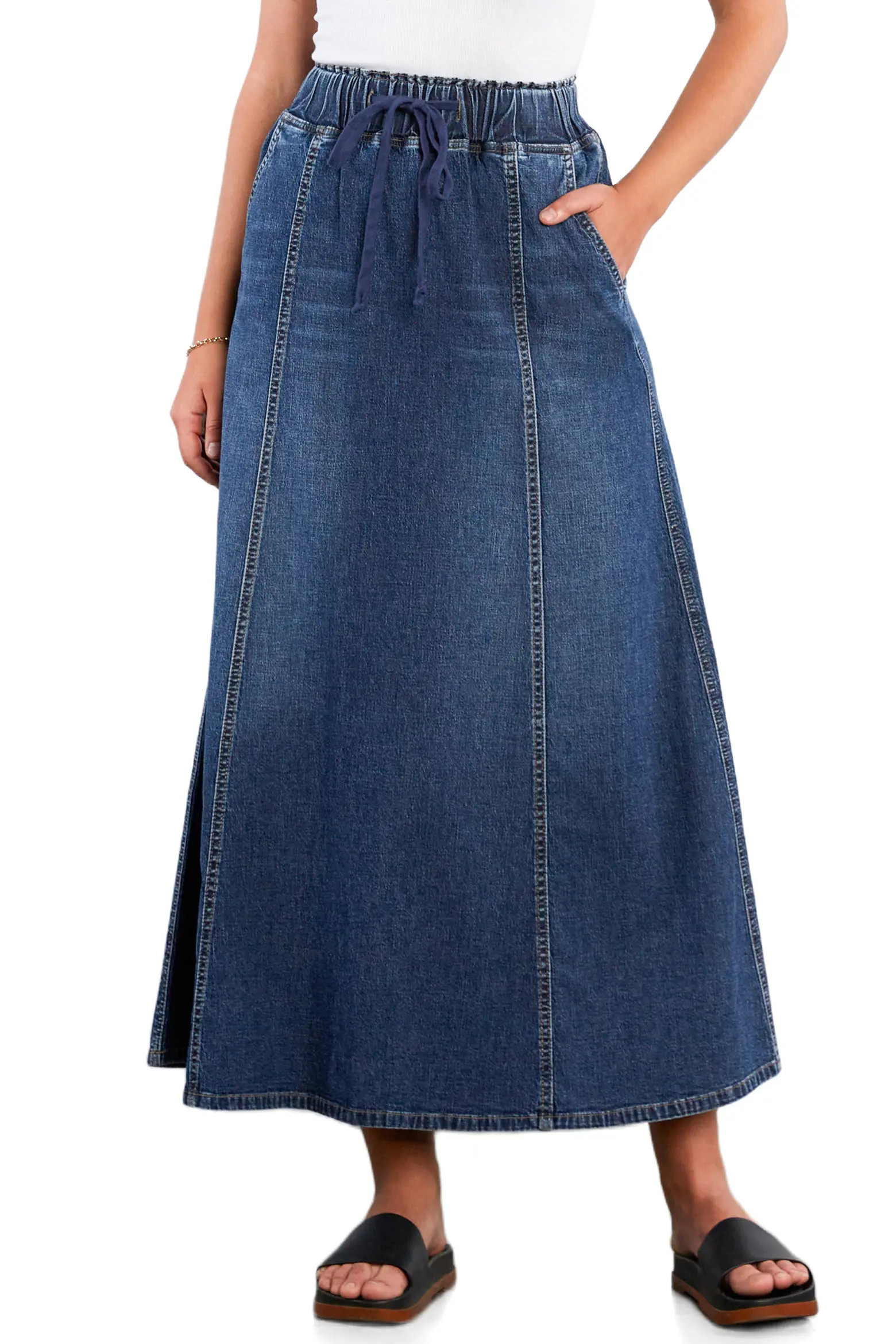 Wash Lab Denim Tie Waist Denim Skirt (Women) | Nordstrom | Nordstrom