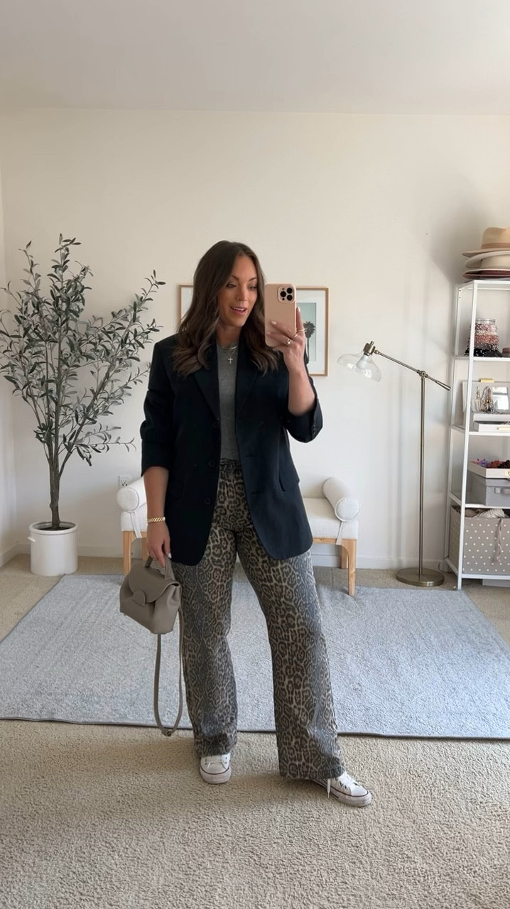 Leopard jeans with an oversized blazer and converse sneakers ♥️

Blazer US 6
Gray cashmere tee medium 
Jeans size up!

#LTKMidsize #LTKSeasonal #LTKFindsUnder100