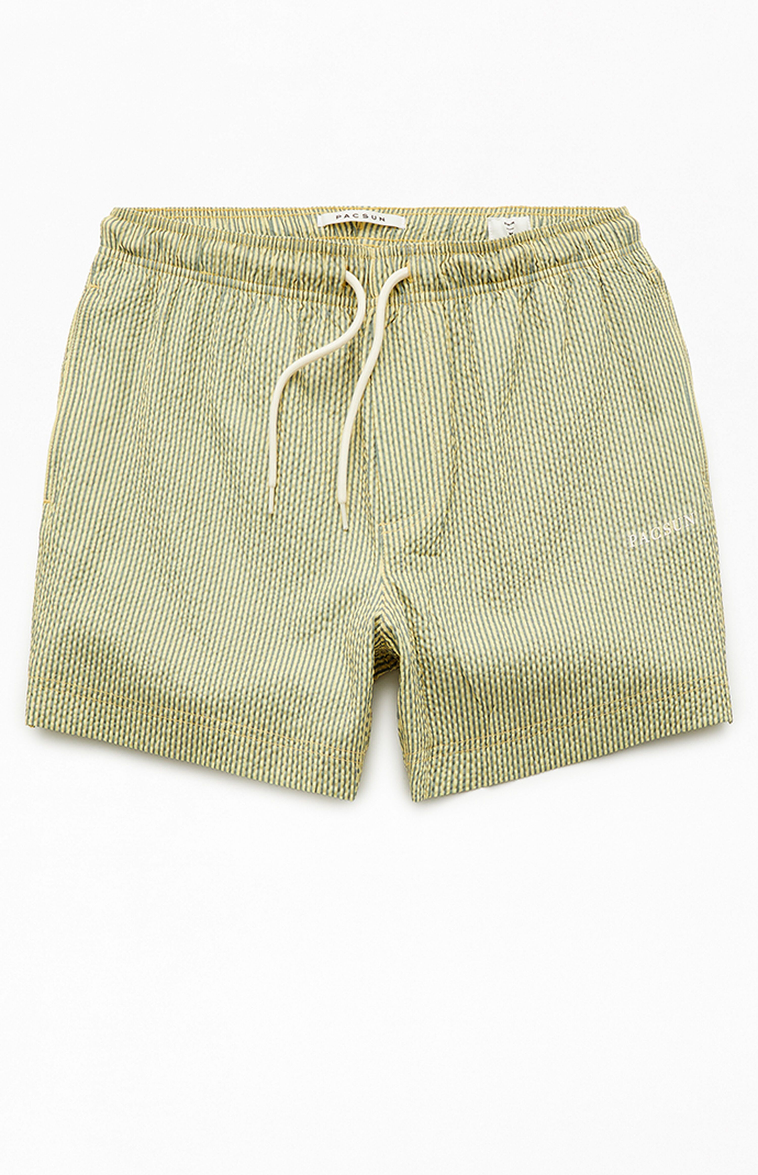 PacSun Green Striped Seersucker 4.5" Swim Trunks | PacSun | PacSun