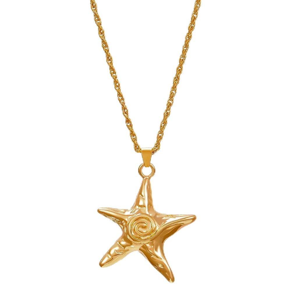 Gold Silver Starfish Necklace for Women Dainty Swirl Summer Beach Ocean Pendant Necklace Stainles... | Amazon (US)