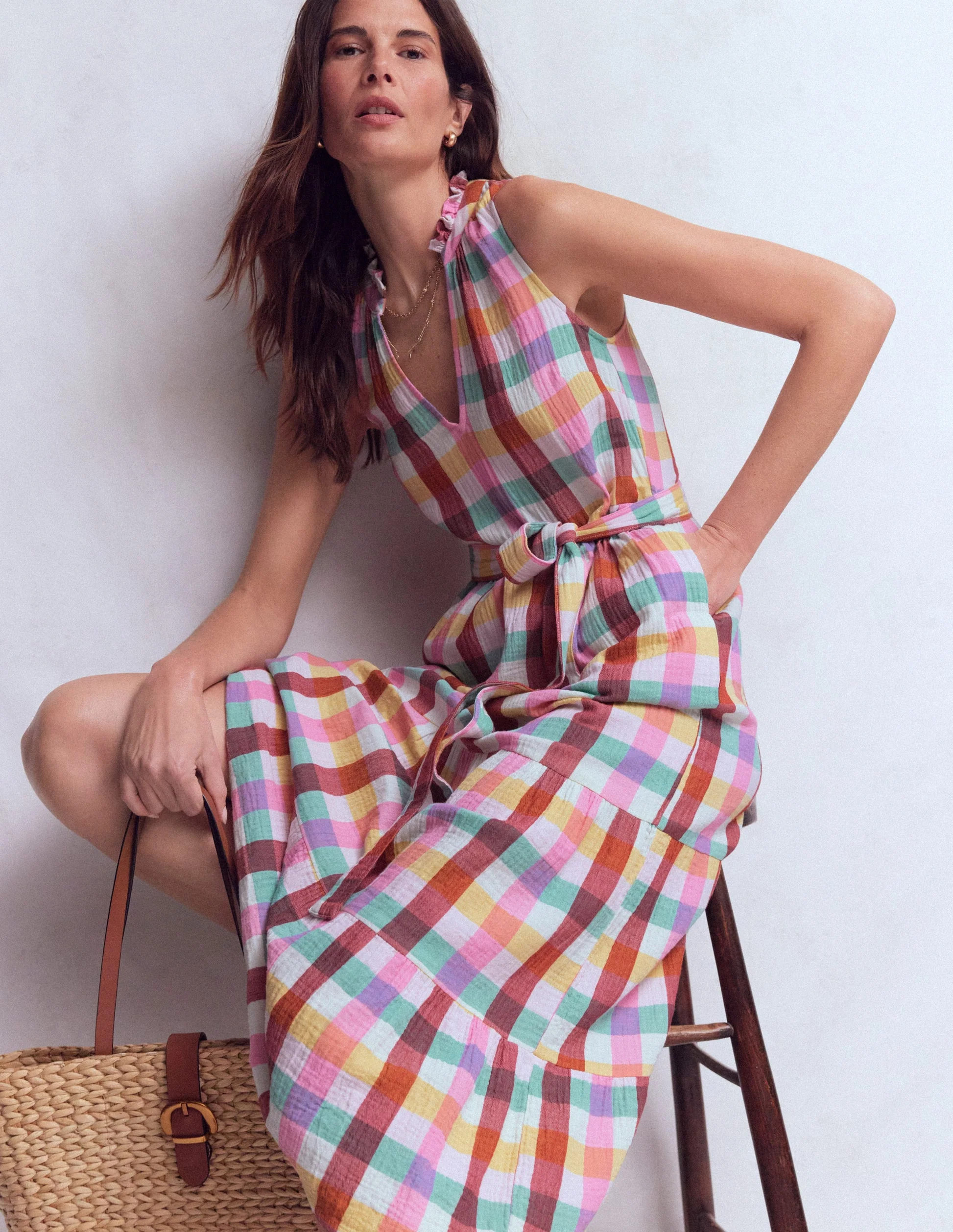 Viv Double Cloth Maxi Dress-Multi Check | Boden (US)