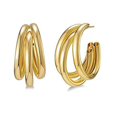 PAVOI 14K Gold Plated Sterling Silver Post Split Huggie Earrings | Rose/White/Yellow Gold Earring... | Amazon (US)