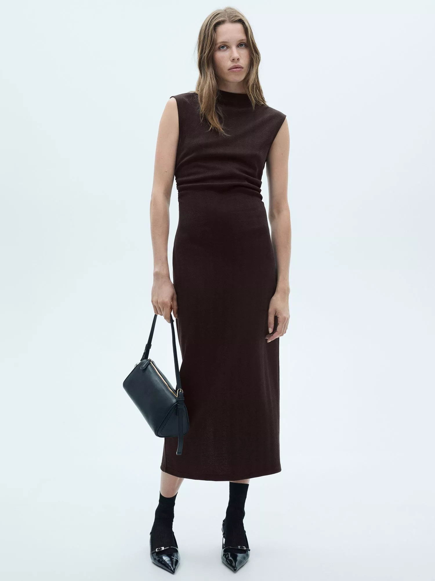 MangoMarshy Straight Midi Dress, Dark Brown | John Lewis (UK)