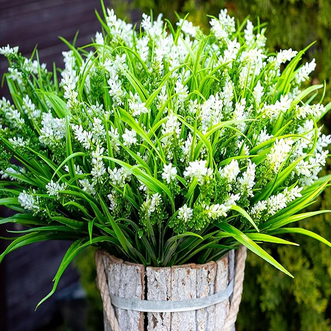 Artificial Flowers for Outdoors Plants - 20 Bundles Fake Lavender Plastic Faux Monkey Grass UV Re... | Amazon (US)