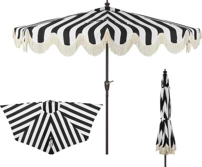 Beverly 9 ft. Designer Classic Scalloped Fringe Half Market Patio Umbrella with Crank, Push Butto... | Nordstrom