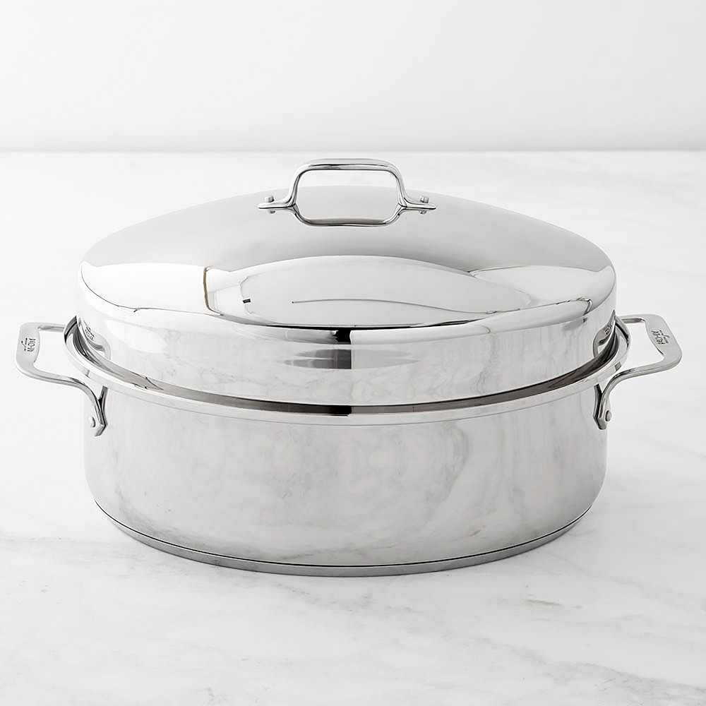 All Clad Stainless-Steel Covered Oval Roasting Pan with Rack | Williams-Sonoma