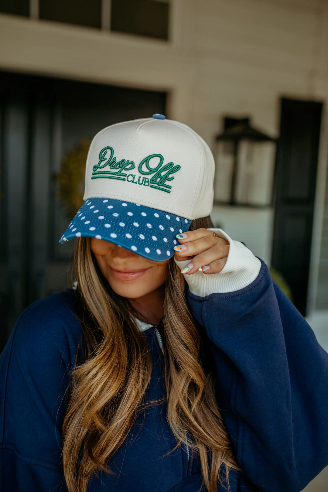Drop Off Club - Navy Polka Dot Trucker Hat | KenzKustomz