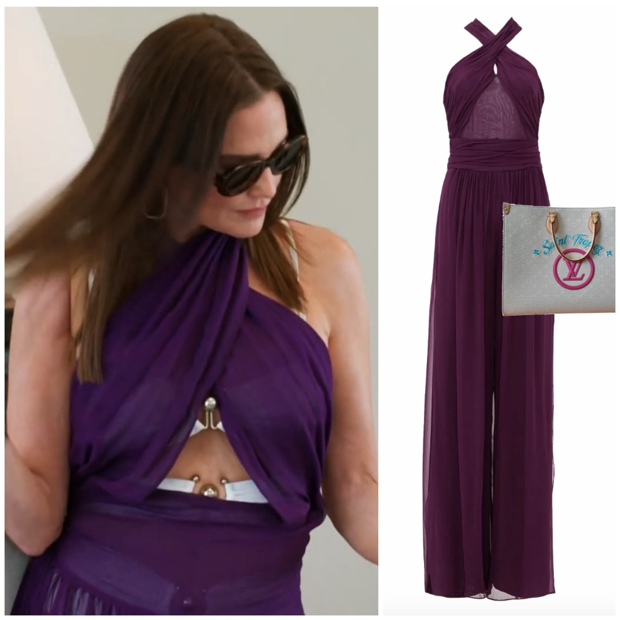 Meredith Marks’ Purple Cover Up Jumpsuit and Tote Bag in Bermuda