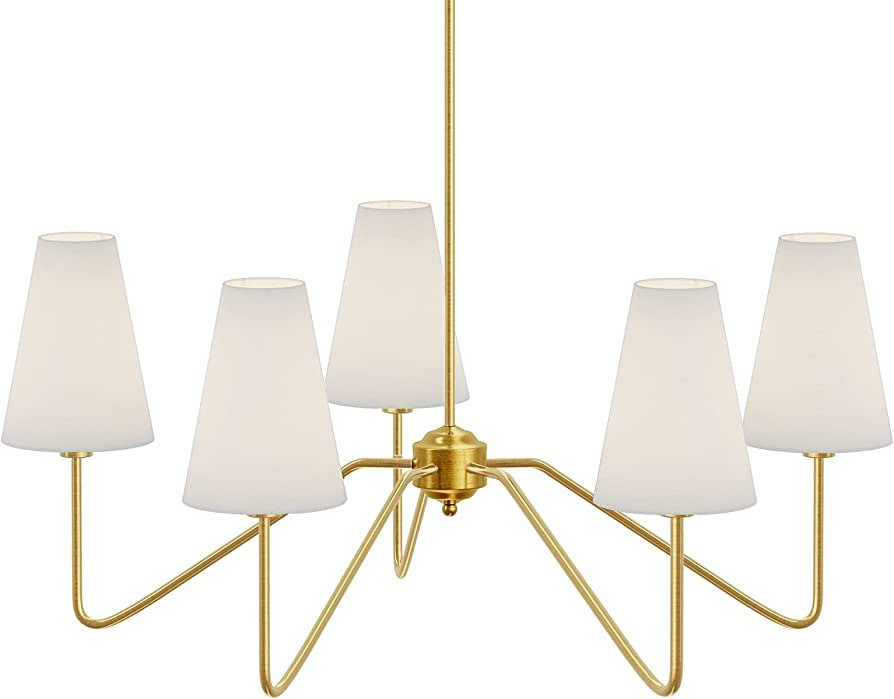 Electro bp;30" Dia 5-Arm Classic Chandeliers Polished Gold with White Linen Shades,200W | Amazon (US)