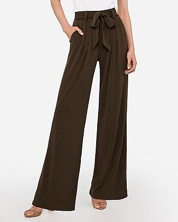high waisted knit wide leg paperbag pant | Express