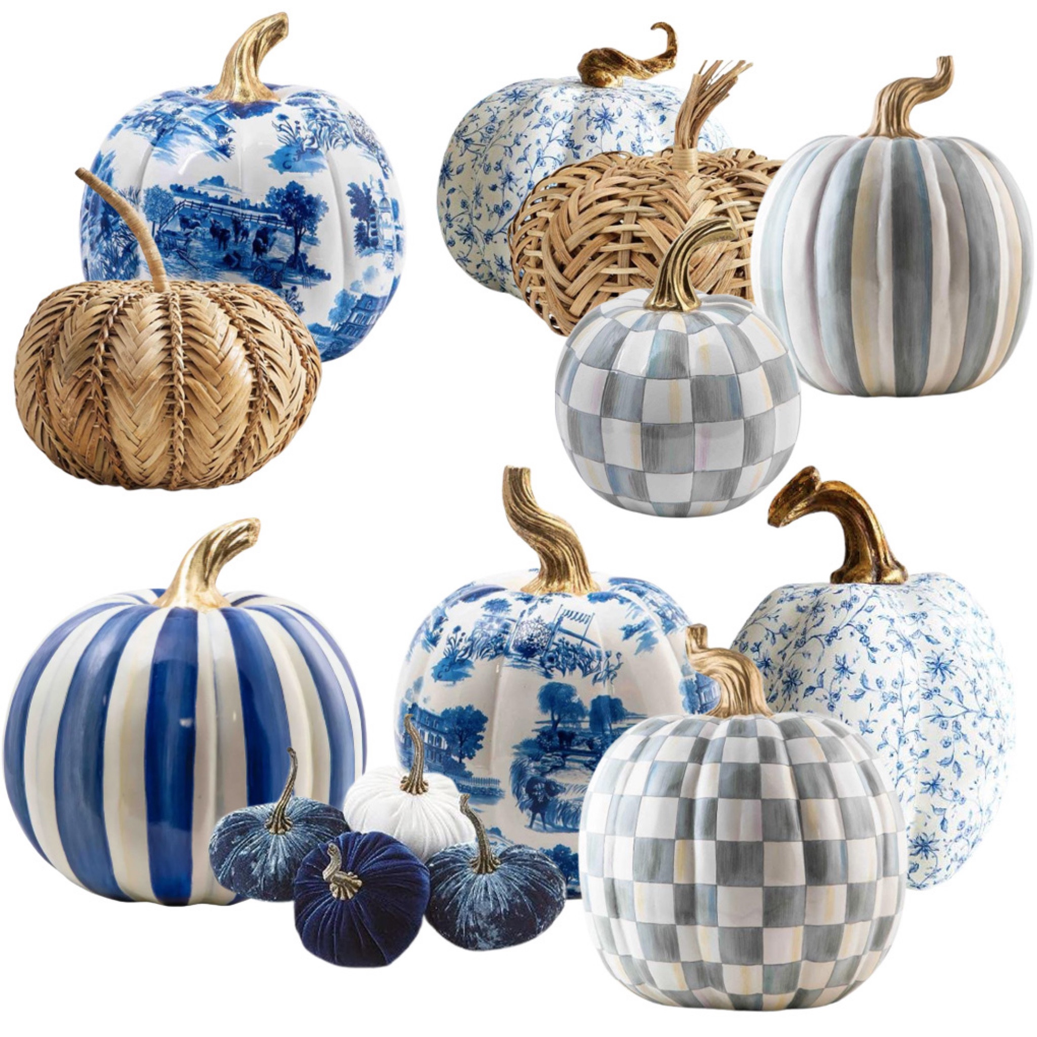Blue and white pumpkins, Mackenzie childs pumpkins, rattan pumpkins 

#LTKfindsunder100 #LTKSeasonal #LTKhome