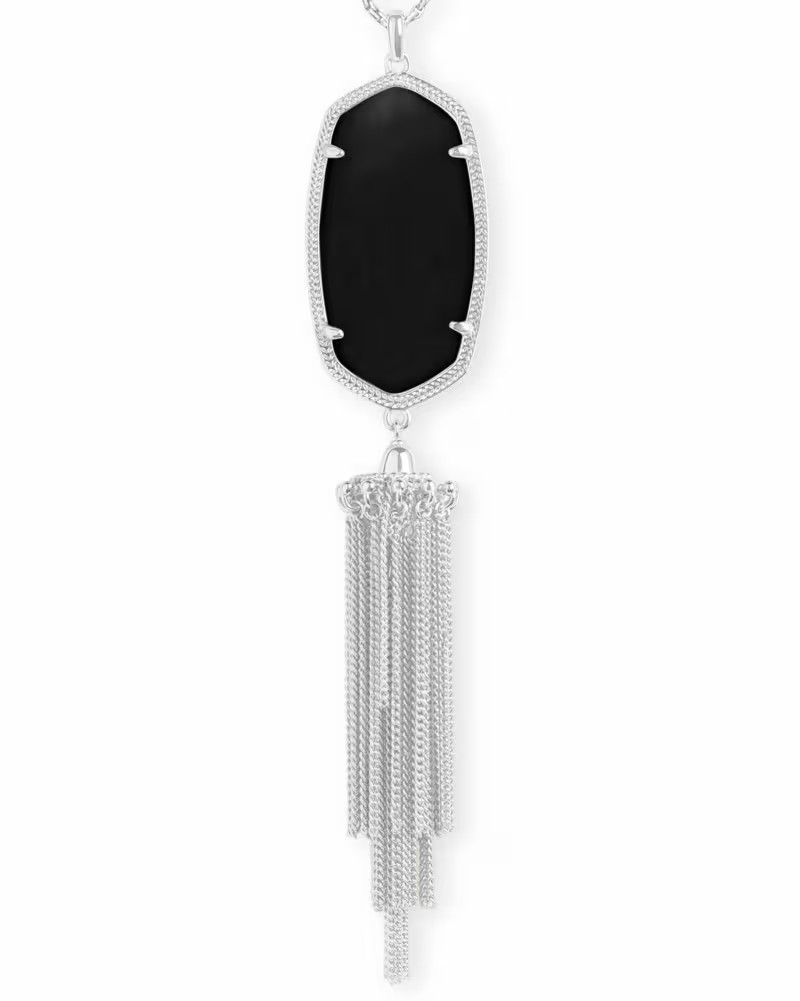 Rayne Silver Long Pendant Necklace in Black Opaque Glass | Kendra Scott
