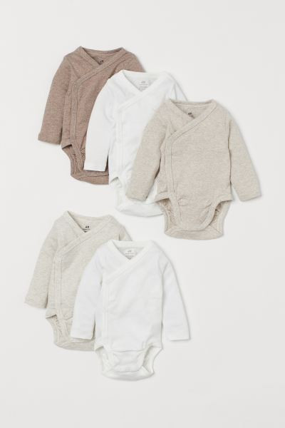 Long-sleeved bodysuits in soft organic cotton jersey with a wrapover front. Snap fasteners at one... | H&M (US + CA)