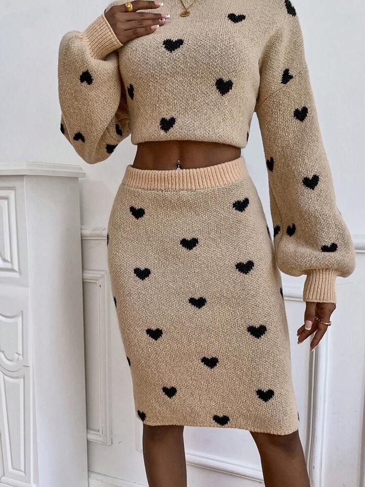 SHEIN Privé Heart Pattern Knit Skirt | SHEIN