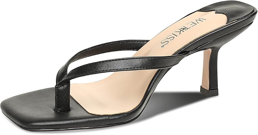 WETKISS Heeled Sandals Square Open Toe Slide Shoes Slip On Heel Sandals for Women Girls | Amazon (US)