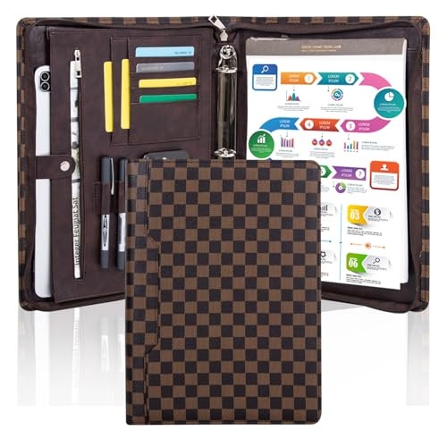 PU Leather Portfolio Binder, 3 Ring Zippered Padfolio Design with Pad 13" Holder and Notepad Hold... | Amazon (US)