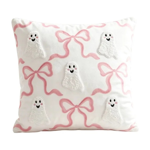 Halloween Pillows Halloween Cute Pink Bow Ghost Throw Pillow,Soft Fluffy Ghost Cushion, Sweet Spo... | Walmart (US)