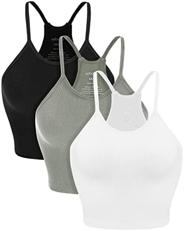 ODODOS Women's Crop 3-Pack Seamless Rib-Knit Camisole Crop Tank Tops | Amazon (US)