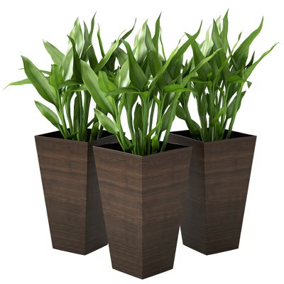 Set of 3 Tall Planters, 28" Outdoor Planter w/ Drainage Holes, Faux Wood Plastic Flower Pots | Target