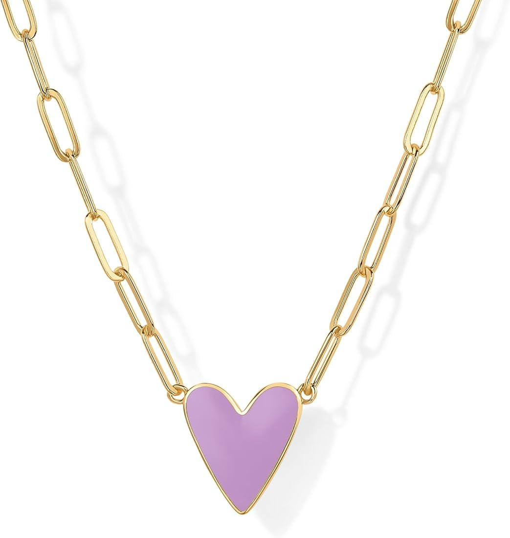 PAVOI 14K Gold Plated Heart Enamel Pendant Necklace for Women | Love Paperclip Chain Necklaces | ... | Amazon (US)