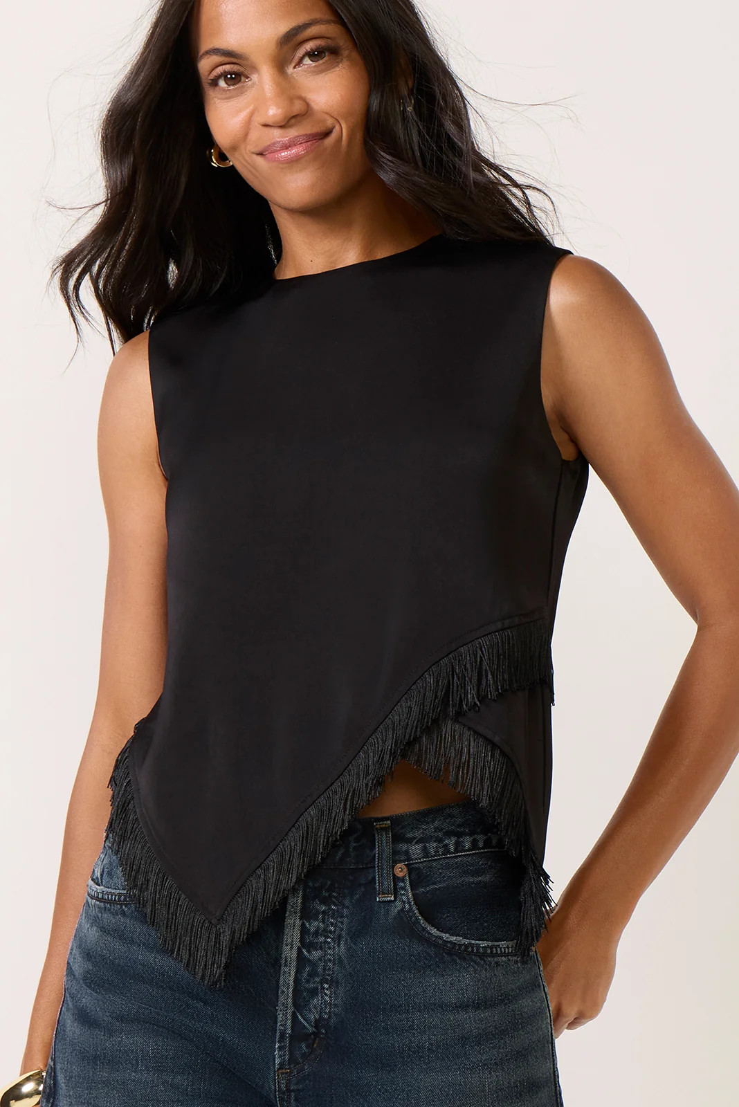Evelyn Fringe Trim Satin Top | Shop.app