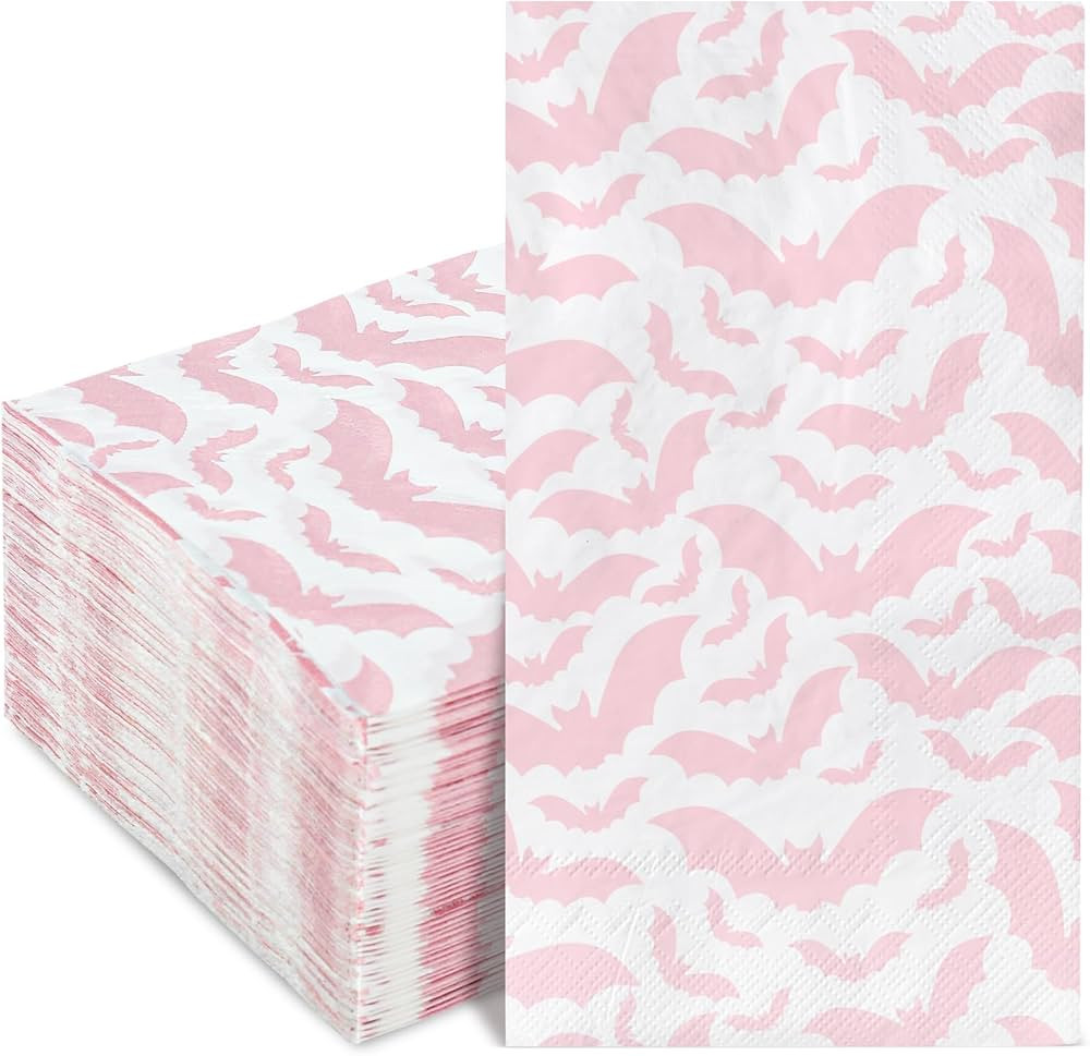 AnyDesign 100 Pack Halloween Guest Napkins 3 Ply Disposable Pink Bat Paper Napkins Party Napkin H... | Amazon (US)