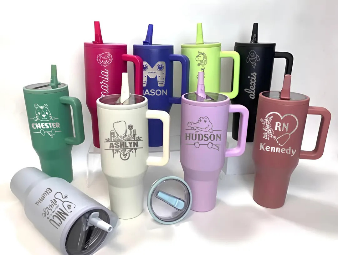 Custom 40oz Leak Proof Tumbler, Insulated Stainless Steel Tumbler With Handle Lid & Straw, Person... | Etsy (US)