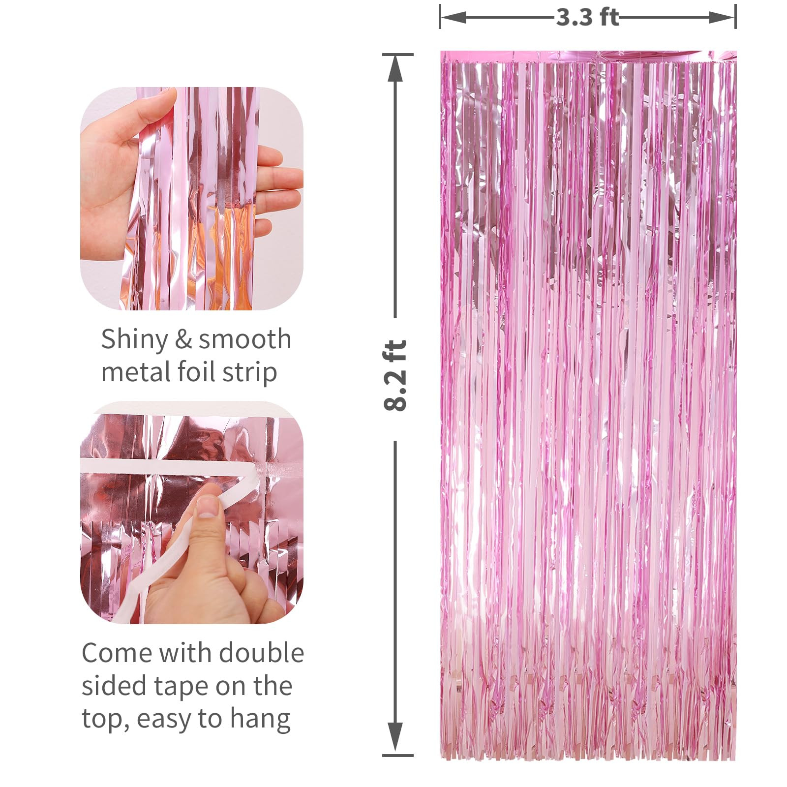 2 Pack Pink Foil Fringe Curtains Streamers Party Decorations 3.3 x 8.2 ft, Pink Tinsel Curtain Fr... | Amazon (US)