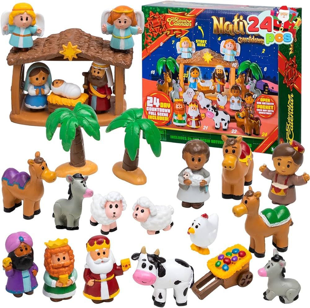 JOYIN 24 Pcs Christmas 2023 Advent Calendar Miniature Toys Nativity Figurine Set, Nativity Playse... | Amazon (US)