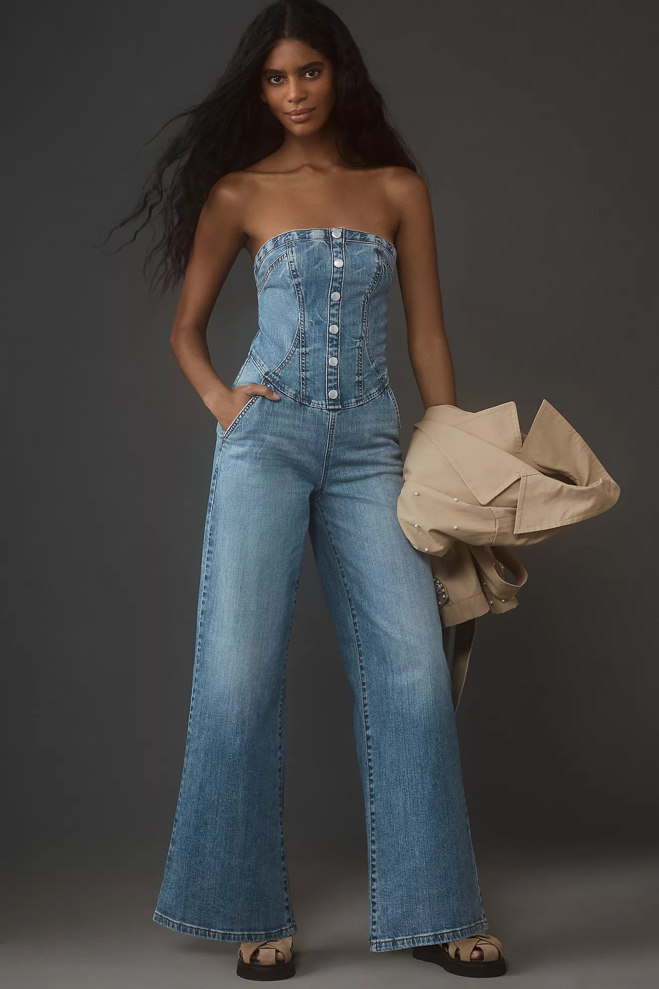 Pilcro Strapless Denim Corset Jumpsuit | Anthropologie (US)