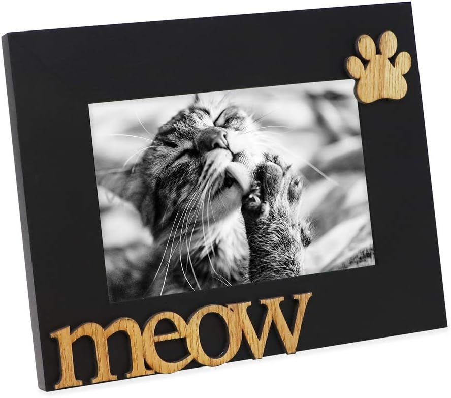 Isaac Jacobs Black Wood Sentiments Cat “Meow” Picture Frame, 4x6 inch, Photo Gift for Pet Cat... | Amazon (US)