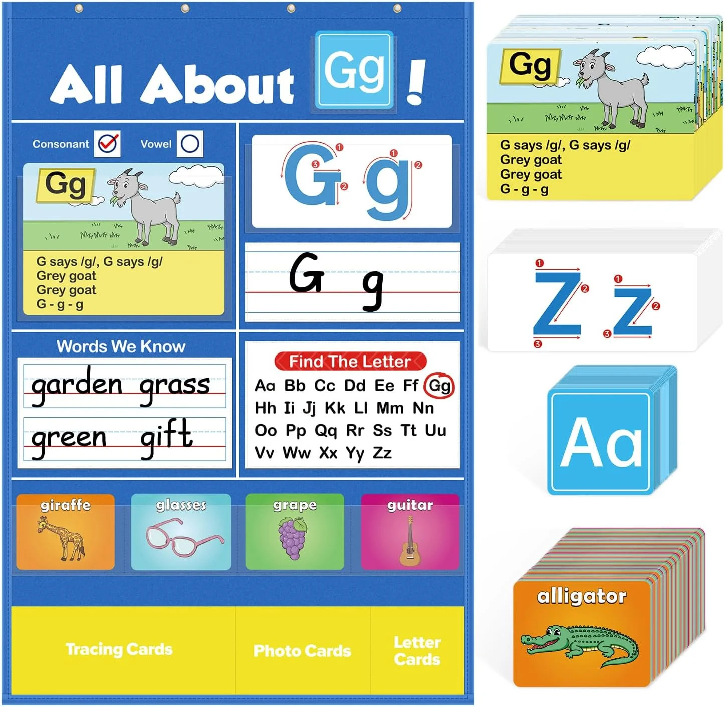 Alphabet Learning Pocket Chart Alphabet Wall Chart ABC Flash Cards Learning Games, Handwriting Pr... | Walmart (US)