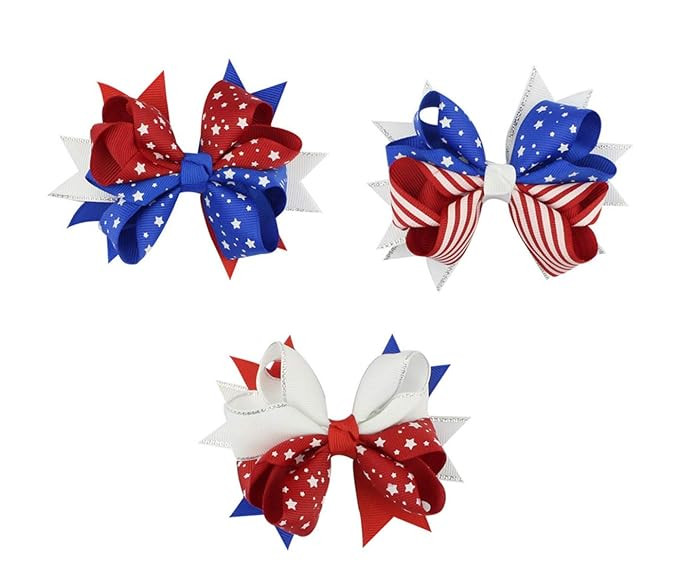 Astra Gourmet Patriotic Grosgrain Hair Bow Clips, 3 Pack Baby Girls American Flag Hair Bow Hair C... | Amazon (US)