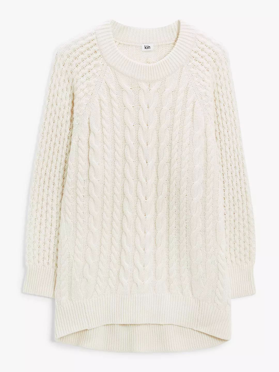 Kin Crew Neck Cable Knit Jumper, Ecru | John Lewis (UK)