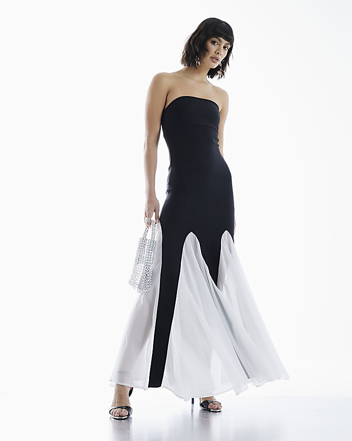 Black Bandeau Bodycon Maxi Dress | River Island UK & IE