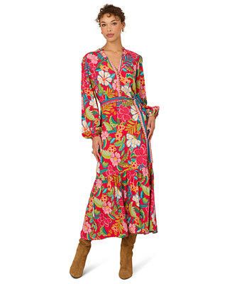 Women's V-Neck Printed Midi Dress | Macy's
