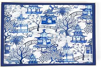 Jaye's Studio Decorative Oliver Tray, Garden Party, White & Blue, Gold Trim & Finish, Round Gold ... | Amazon (US)