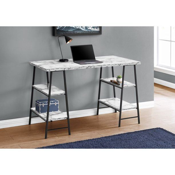 COMPUTER DESK - 48"L / WHITE MARBLE-LOOK / BLACK METAL | Walmart (US)