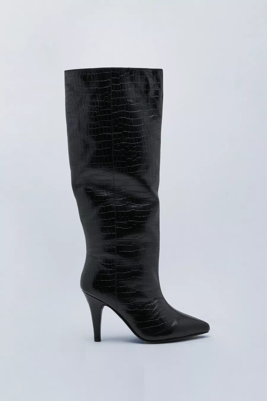 Premium Leather Croc Knee High Boots | Nasty Gal US
