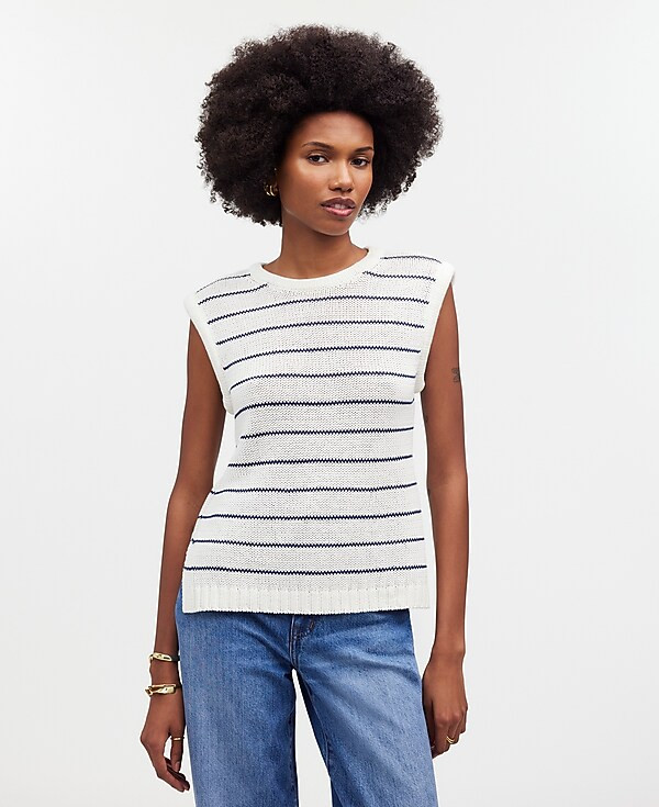 Puff-Trim Sweater Vest in Stripe | Madewell