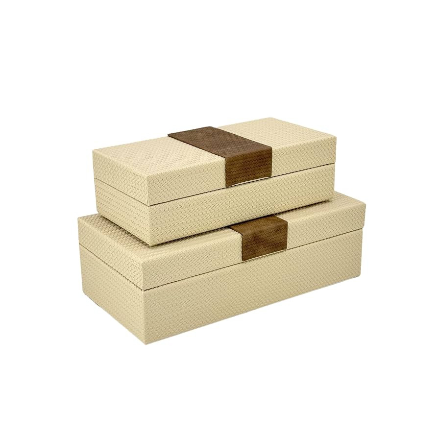 Galt International Vegan Leather Decorative Storage Boxes Large & Small Box w/Hinged Lid - Brown ... | Amazon (US)