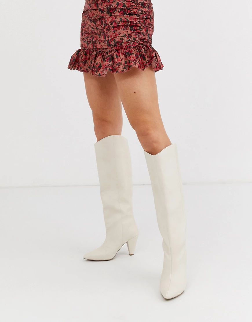 ASOS DESIGN Cherry pull on knee boots in off white-Cream | ASOS (Global)