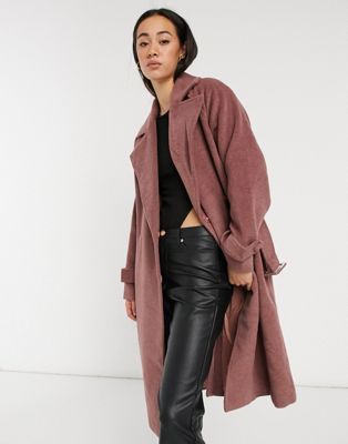 Y.A.S wool tailored coat with waist belt in mauve | ASOS (Global)