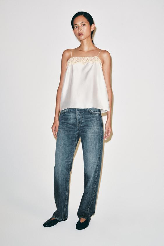 ZW COLLECTION LACE STRAP TOP | Zara US