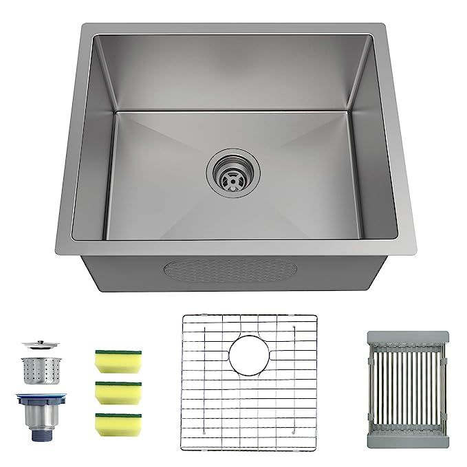 MENSARJOR 23'' x 18'' Single Bowl Kitchen Sink 16 Gauge Undermount Stainless Steel Kitchen Sink, ... | Amazon (US)