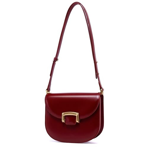 LAFESTIN Small Split Leather Crossbody Purses For Women with Adjustable Strap Shoulder Handbags with Credit Card Slot - Cherry Red | Amazon (US)